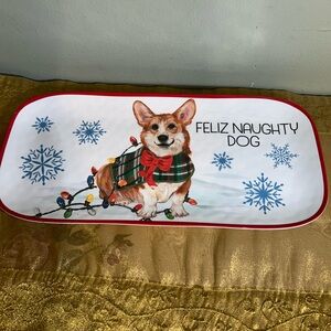 Corgi Dog “Feliz Naughty Dog” Holiday Melamine Desert Appetizer Platter
